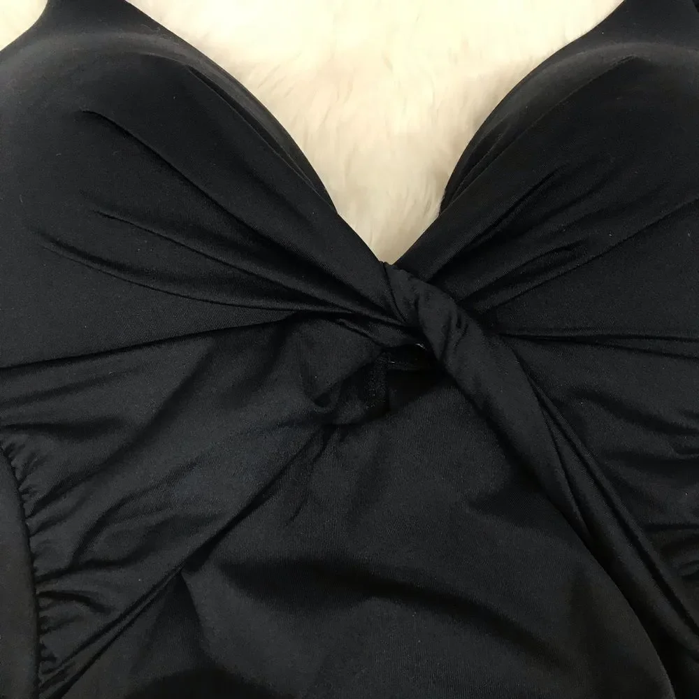 LA BLANCA Classic Black Ruched One Piece Swimsuit Cutout Twist Front Size‎ 2 New